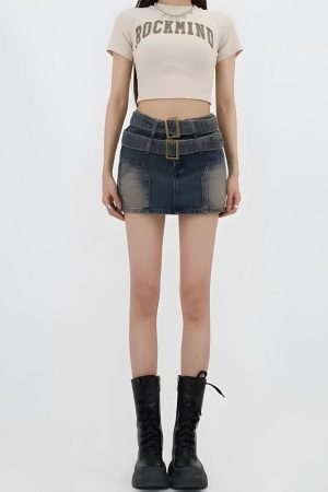 Style Core Aesthetics, New Style Trends - Double Belted Denim Mini Skort