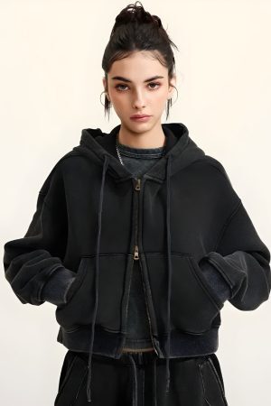 Style Core Aesthetics, New Style Trends - Double Zip-Up Cropped Hoodie