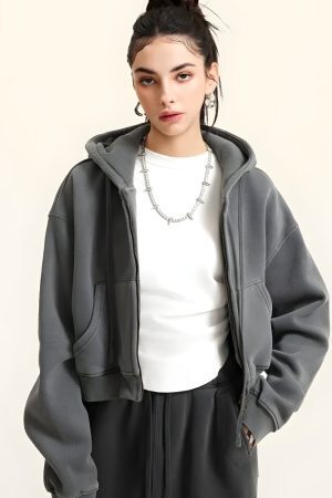 Style Core Aesthetics, New Style Trends - Double Zip-Up Cropped Hoodie
