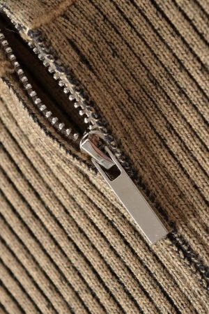 Style Core Aesthetics, New Style Trends - Double Zip-Up Distressed Corduroy Cardigan