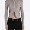 Style Core Aesthetics, New Style Trends - Double Zip-Up Distressed Corduroy Cardigan