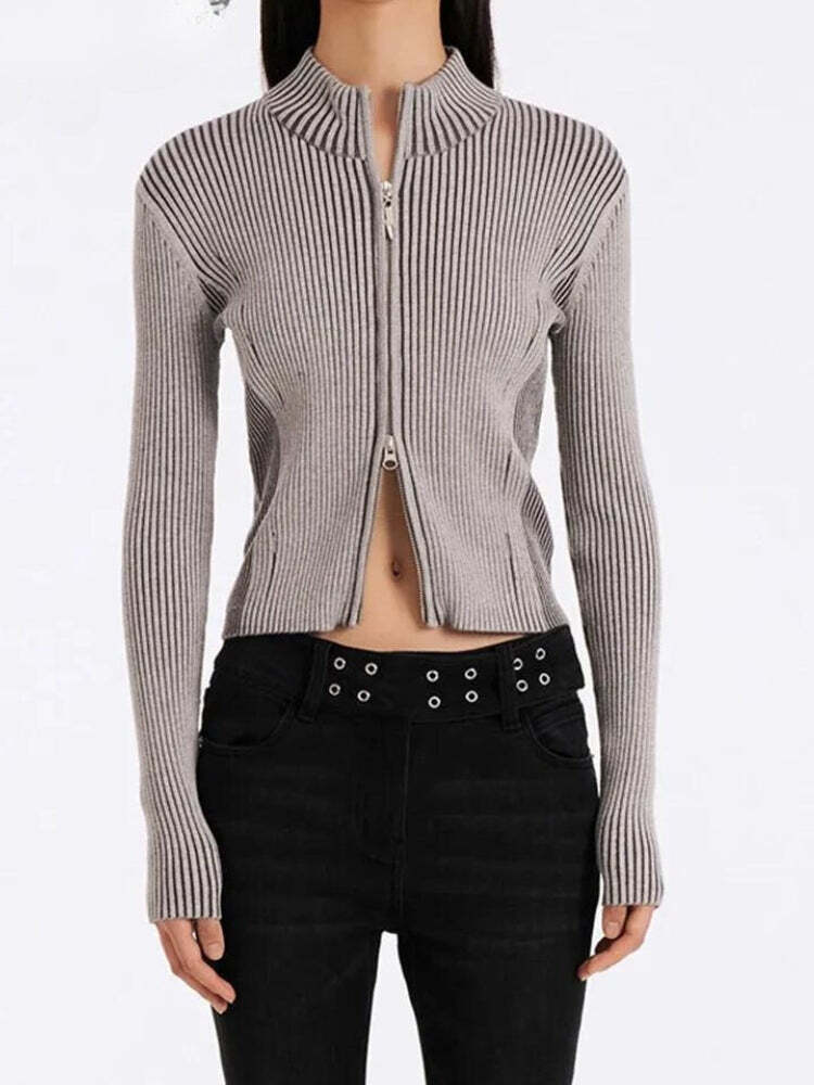 Style Core Aesthetics, New Style Trends - Double Zip-Up Distressed Corduroy Cardigan Style Core Aesthetics, New Style Trends - Double Zip-Up Distressed Corduroy Cardigan