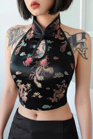 Style Core Aesthetics, New Style Trends - Dragon Backless Crop Top