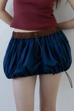 Style Core Aesthetics, New Style Trends - Drawstring Bubble Mini Skirt