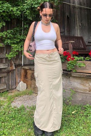 Style Core Aesthetics, New Style Trends - Drawstring Parachute Maxi Skirt