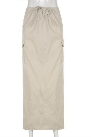 Style Core Aesthetics, New Style Trends - Drawstring Parachute Maxi Skirt