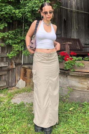 Style Core Aesthetics, New Style Trends - Drawstring Parachute Maxi Skirt