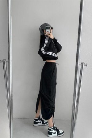 Style Core Aesthetics, New Style Trends - Drawstring Parachute Midi Skirt