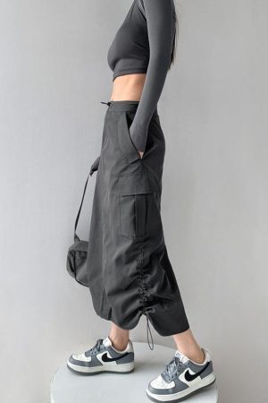 Style Core Aesthetics, New Style Trends - Drawstring Parachute Midi Skirt