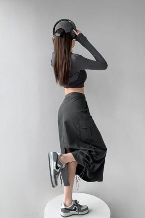 Style Core Aesthetics, New Style Trends - Drawstring Parachute Midi Skirt