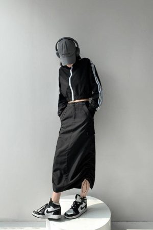 Style Core Aesthetics, New Style Trends - Drawstring Parachute Midi Skirt