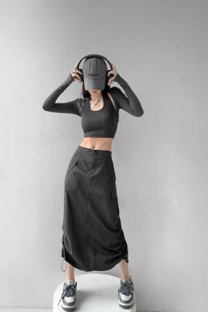 Style Core Aesthetics, New Style Trends - Drawstring Parachute Midi Skirt