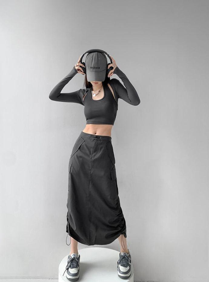 Style Core Aesthetics, New Style Trends - Drawstring Parachute Midi Skirt Style Core Aesthetics, New Style Trends - Drawstring Parachute Midi Skirt