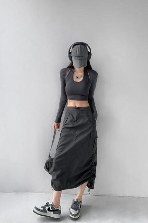 Style Core Aesthetics, New Style Trends - Drawstring Parachute Midi Skirt