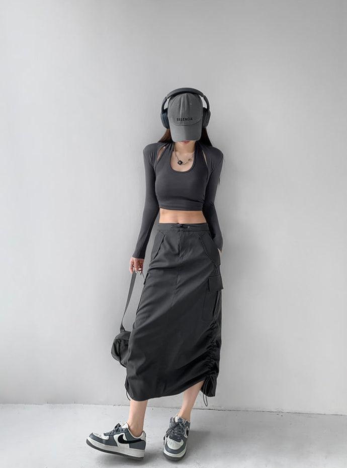 Style Core Aesthetics, New Style Trends - Drawstring Parachute Midi Skirt Style Core Aesthetics, New Style Trends - Drawstring Parachute Midi Skirt