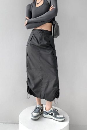 Style Core Aesthetics, New Style Trends - Drawstring Parachute Midi Skirt