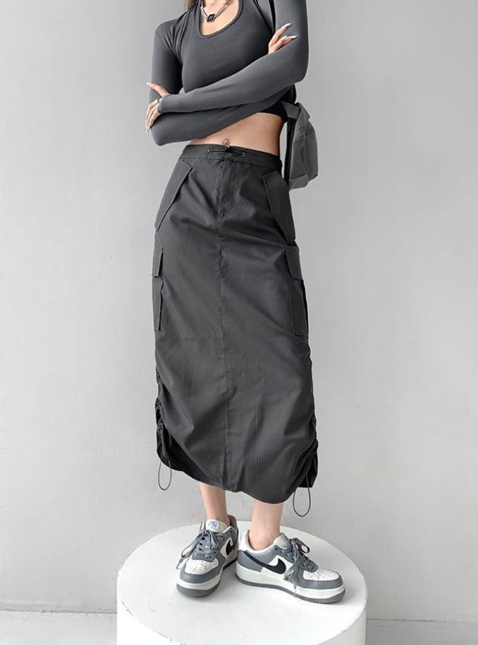 Style Core Aesthetics, New Style Trends - Drawstring Parachute Midi Skirt Style Core Aesthetics, New Style Trends - Drawstring Parachute Midi Skirt