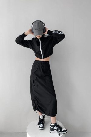 Style Core Aesthetics, New Style Trends - Drawstring Parachute Midi Skirt