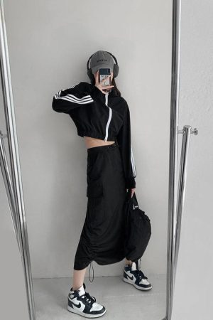 Style Core Aesthetics, New Style Trends - Drawstring Parachute Midi Skirt