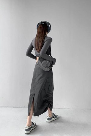 Style Core Aesthetics, New Style Trends - Drawstring Parachute Midi Skirt