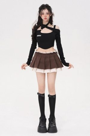 Style Core Aesthetics, New Style Trends - Drawstring Pleated Mini Skirt