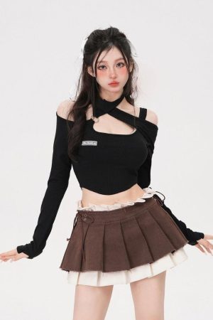 Style Core Aesthetics, New Style Trends - Drawstring Pleated Mini Skirt