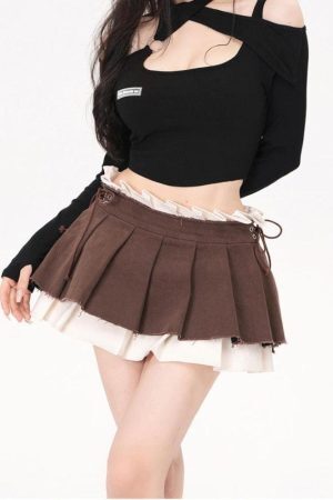 Style Core Aesthetics, New Style Trends - Drawstring Pleated Mini Skirt