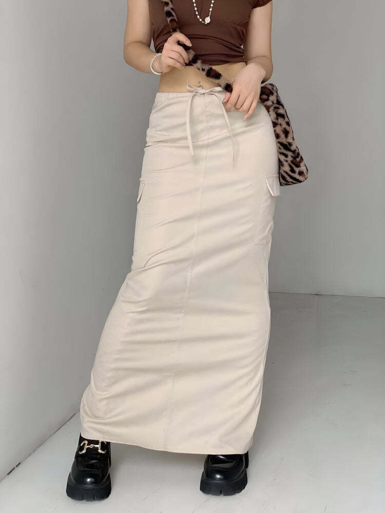 Style Core Aesthetics, New Style Trends - Drawstring Waist Parachute Maxi Skirt Style Core Aesthetics, New Style Trends - Drawstring Waist Parachute Maxi Skirt