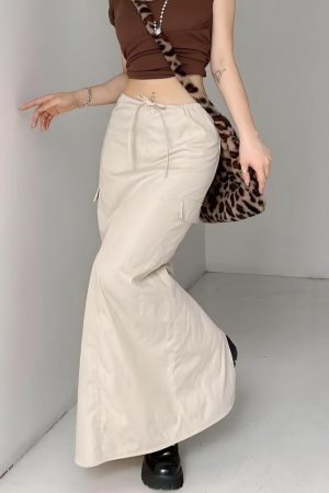 Style Core Aesthetics, New Style Trends - Drawstring Waist Parachute Maxi Skirt