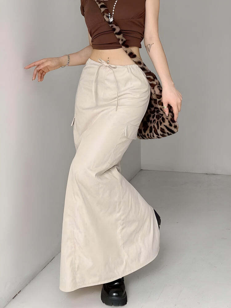 Style Core Aesthetics, New Style Trends - Drawstring Waist Parachute Maxi Skirt Style Core Aesthetics, New Style Trends - Drawstring Waist Parachute Maxi Skirt