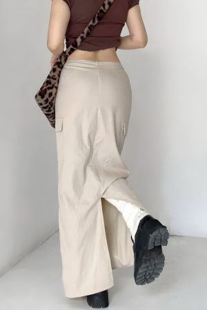 Style Core Aesthetics, New Style Trends - Drawstring Waist Parachute Maxi Skirt