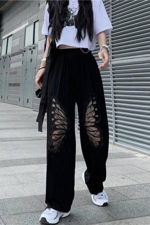 Style Core Aesthetics, New Style Trends - Elasticated Waist Butterfly Cut-Out Pants