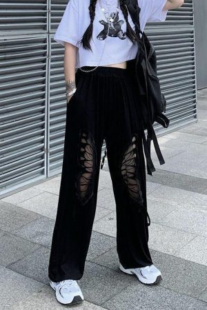 Style Core Aesthetics, New Style Trends - Elasticated Waist Butterfly Cut-Out Pants