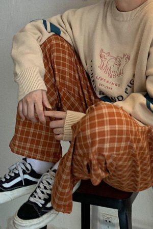 Style Core Aesthetics, New Style Trends - Elasticated Waist Checkered Sweatpants