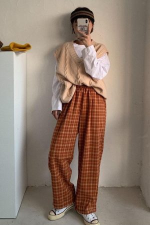 Style Core Aesthetics, New Style Trends - Elasticated Waist Checkered Sweatpants