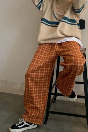 Style Core Aesthetics, New Style Trends - Elasticated Waist Checkered Sweatpants