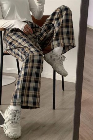 Style Core Aesthetics, New Style Trends - Elasticated Waist Checkered Sweatpants