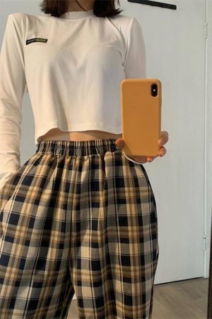 Style Core Aesthetics, New Style Trends - Elasticated Waist Checkered Sweatpants