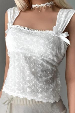 Style Core Aesthetics, New Style Trends - Embroidered Bow Lace Stitching Tank Top