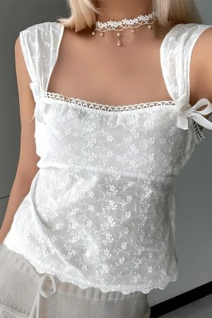 Style Core Aesthetics, New Style Trends - Embroidered Bow Lace Stitching Tank Top