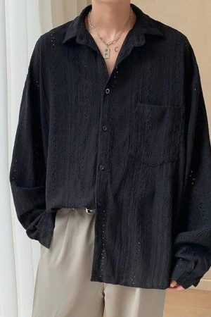 Style Core Aesthetics, New Style Trends - Embroidered Long Sleeve Shirt