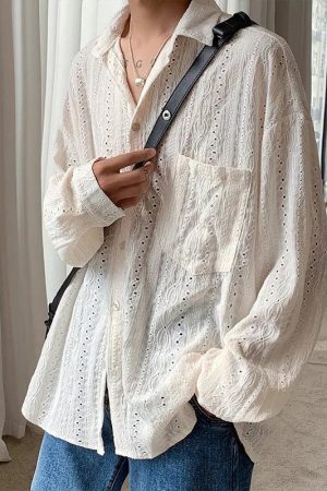 Style Core Aesthetics, New Style Trends - Embroidered Long Sleeve Shirt