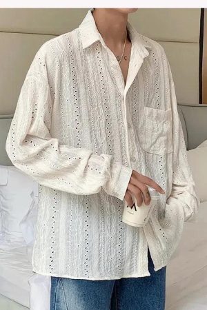Style Core Aesthetics, New Style Trends - Embroidered Long Sleeve Shirt
