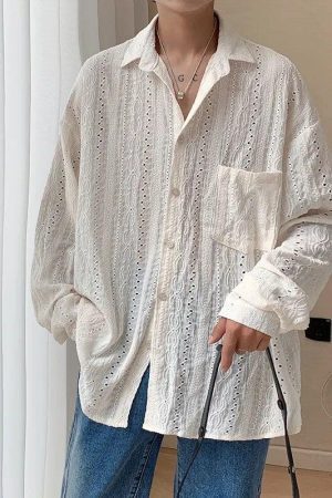 Style Core Aesthetics, New Style Trends - Embroidered Long Sleeve Shirt