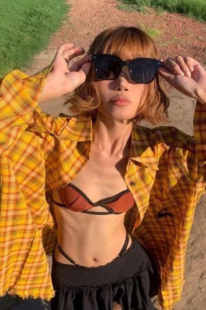 Style Core Aesthetics, New Style Trends - Embroidered Tasseled Plaid Shirt