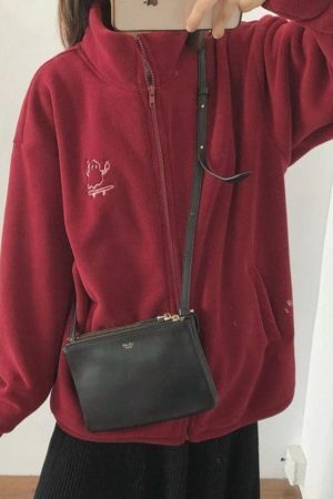 Style Core Aesthetics, New Style Trends - Embroidery Zip Up Fleece Jacket