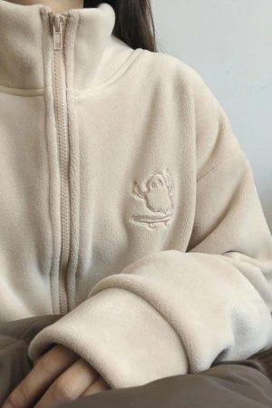 Style Core Aesthetics, New Style Trends - Embroidery Zip Up Fleece Jacket