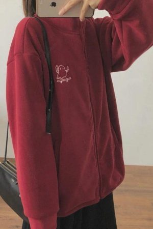 Style Core Aesthetics, New Style Trends - Embroidery Zip Up Fleece Jacket