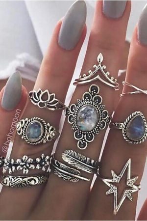 Style Core Aesthetics, New Style Trends - Ensemble de 11 pièces de pierres précieuses étoilées vintage sculptées