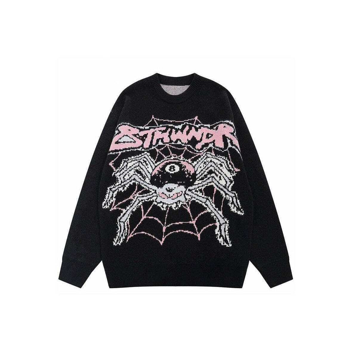 Style Core Aesthetics, New Style Trends - Evil Spider Graphic Knit Cotton Sweater